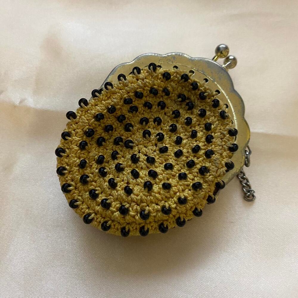 Vintage Black beads on crochet coin purse